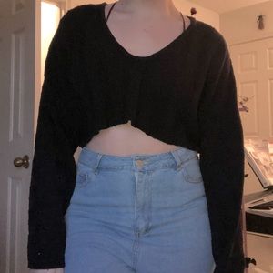 cropped sweater indented stripes all black